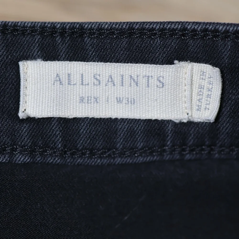 AllSaints Jeans Mens 31x31 Black Rex Damaged Skinny Slim Stretch Distressed